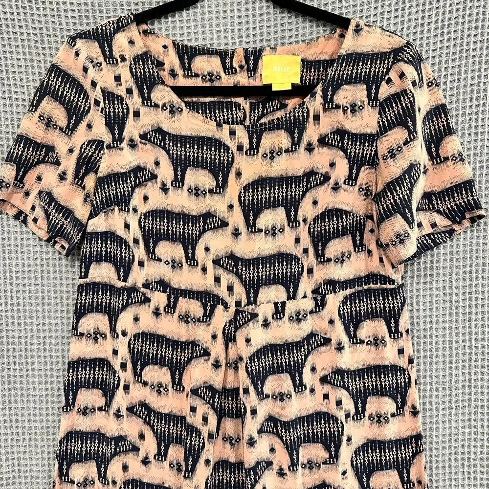 Anthropologie Maeve Zola Bear Print Shift Dress Size 0 - Picture 7 of 8